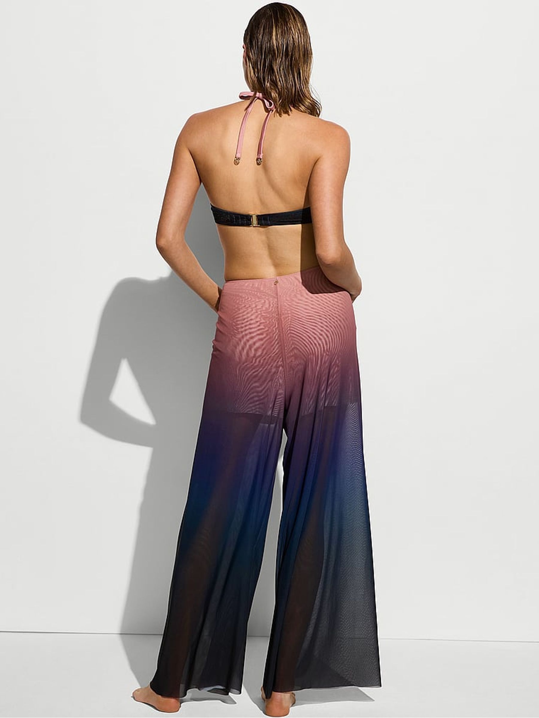Blue Ombre Mesh Knot Cover Up Trousers