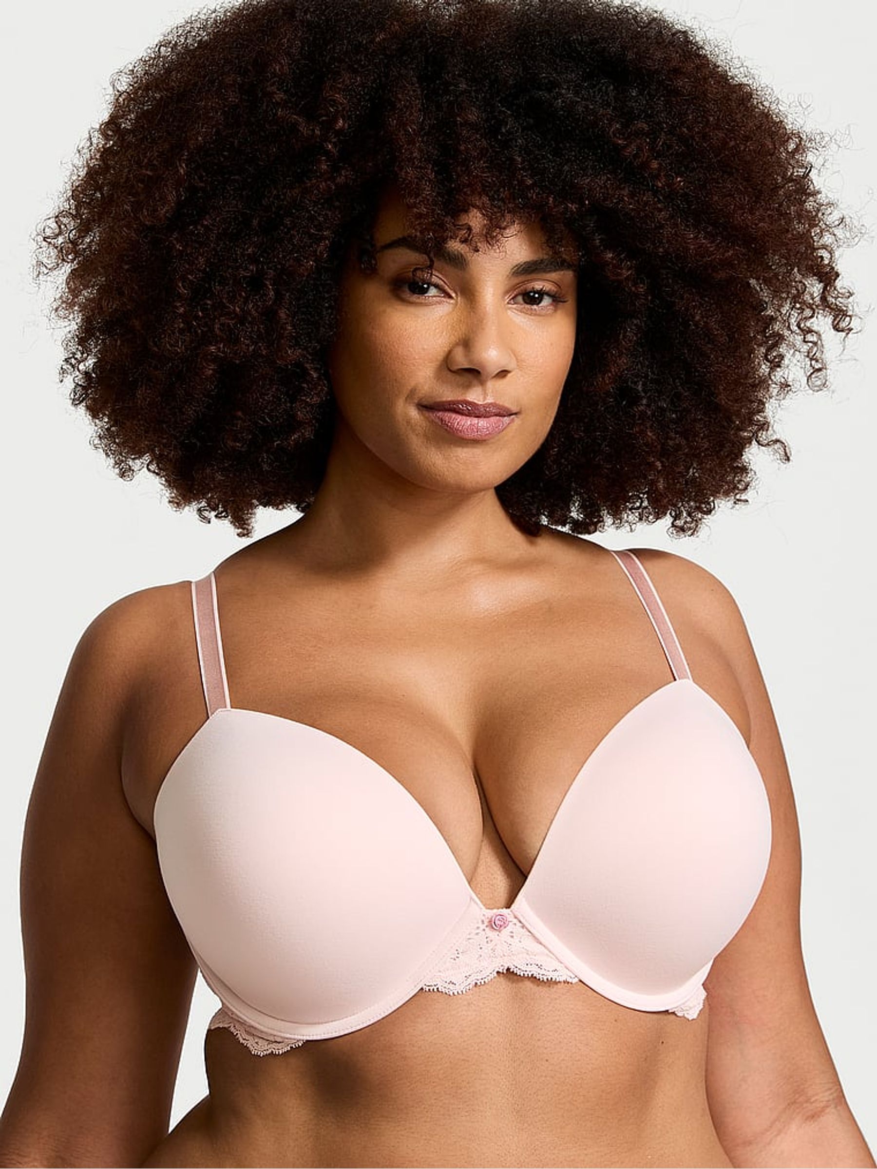 Purest Pink Lace Trim Push Up Bra