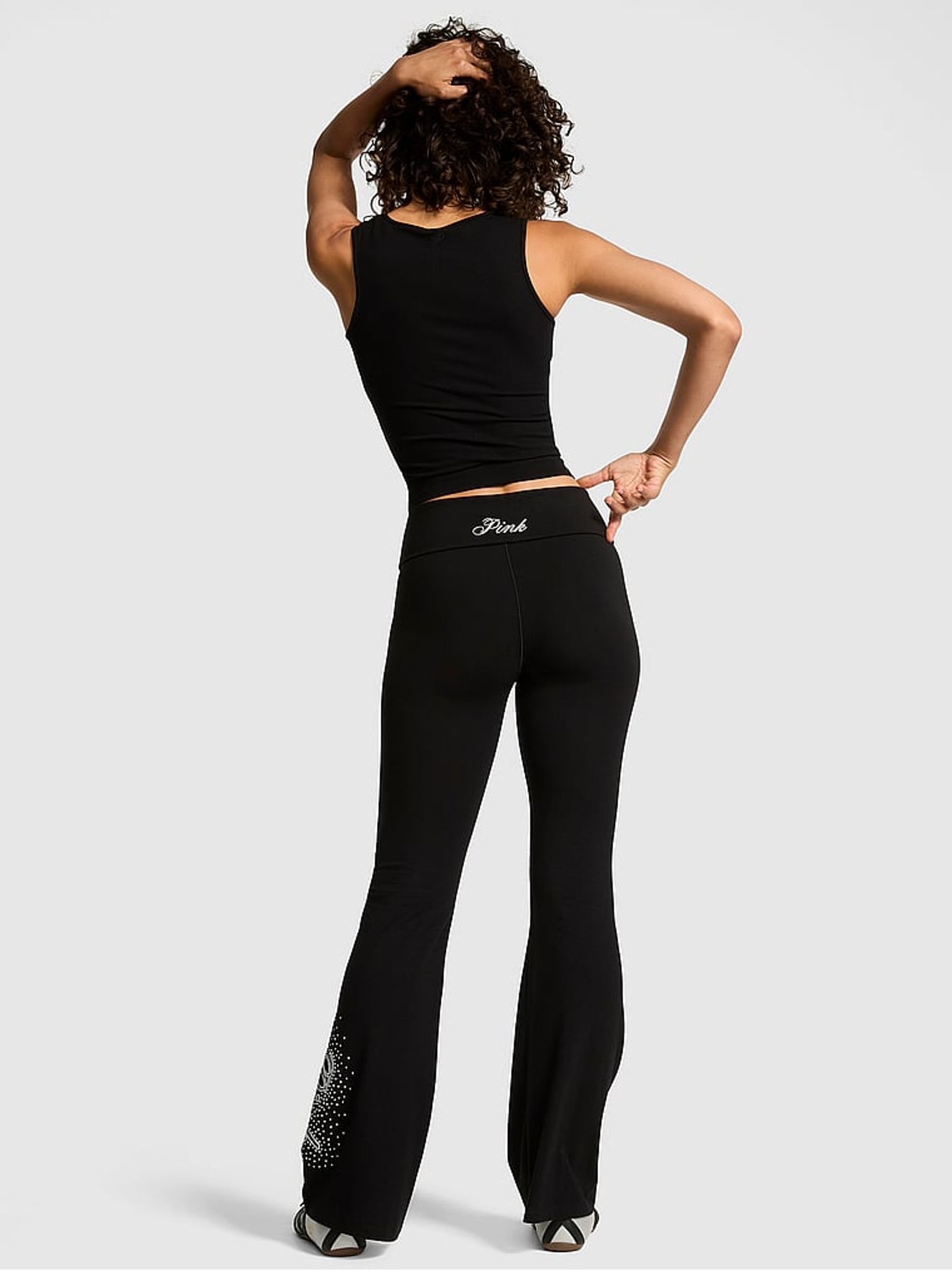 Black Diamonte Flare Foldover Leggings