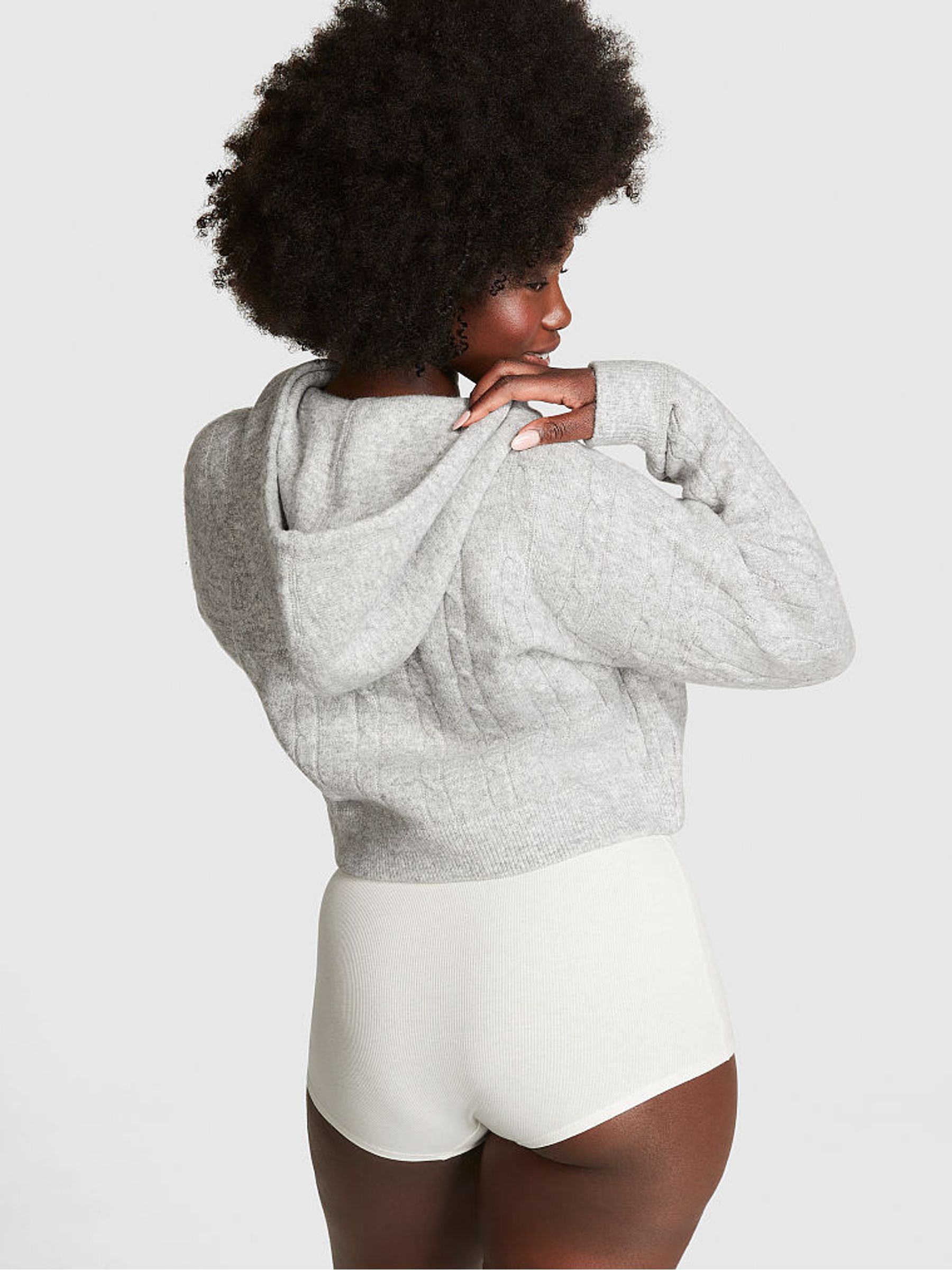 Grey Heather Full Zip Cable Knit Hoodie