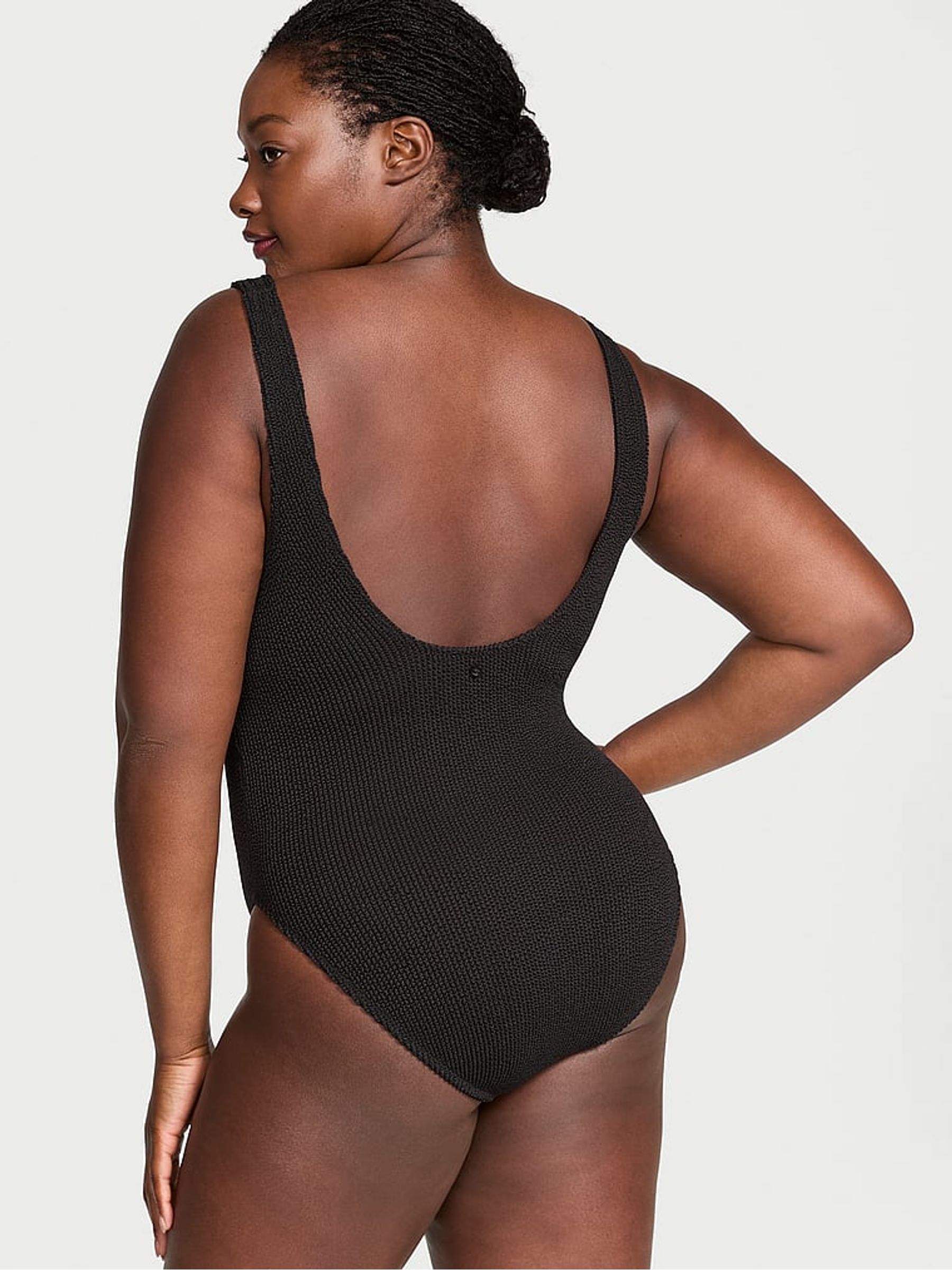 Pure Black Crinkle Scoop Swimsuit