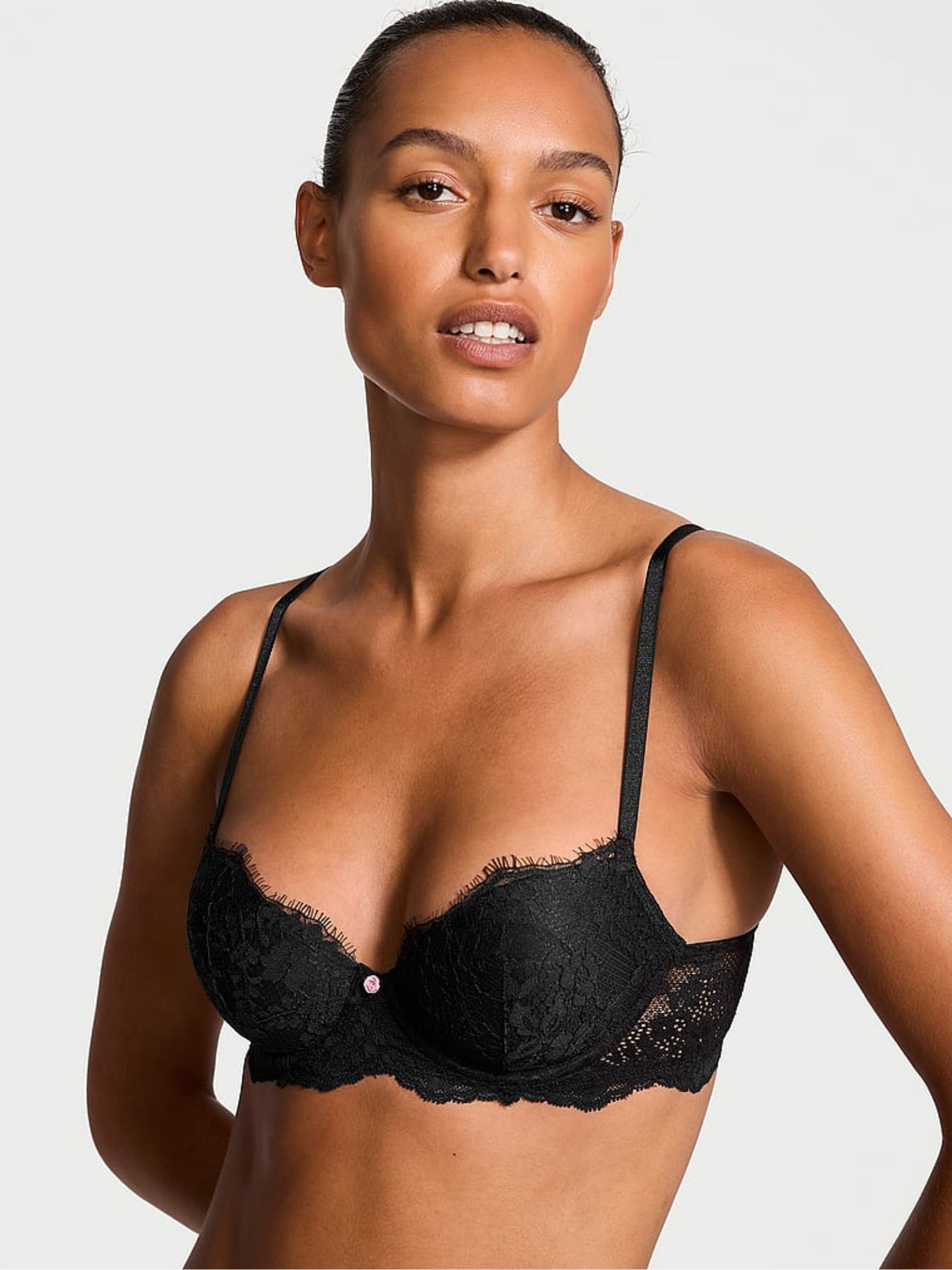 Black Lightly Lined Demi Lace Bra