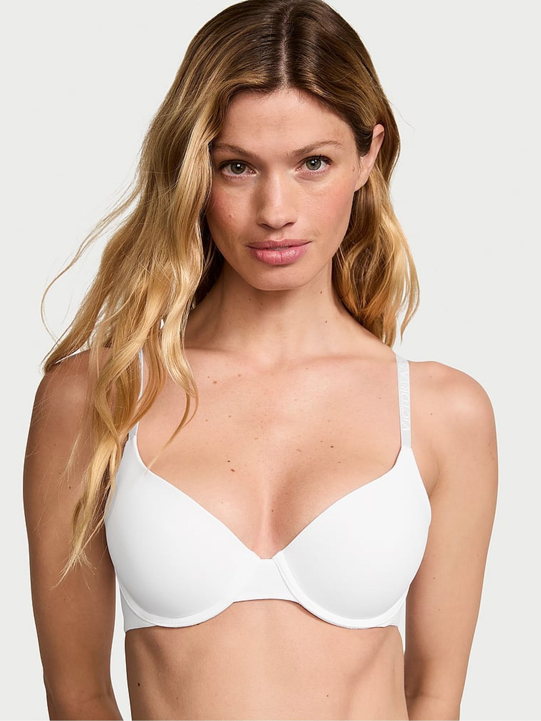 White Logo Strap Demi Lightly Lined Bra