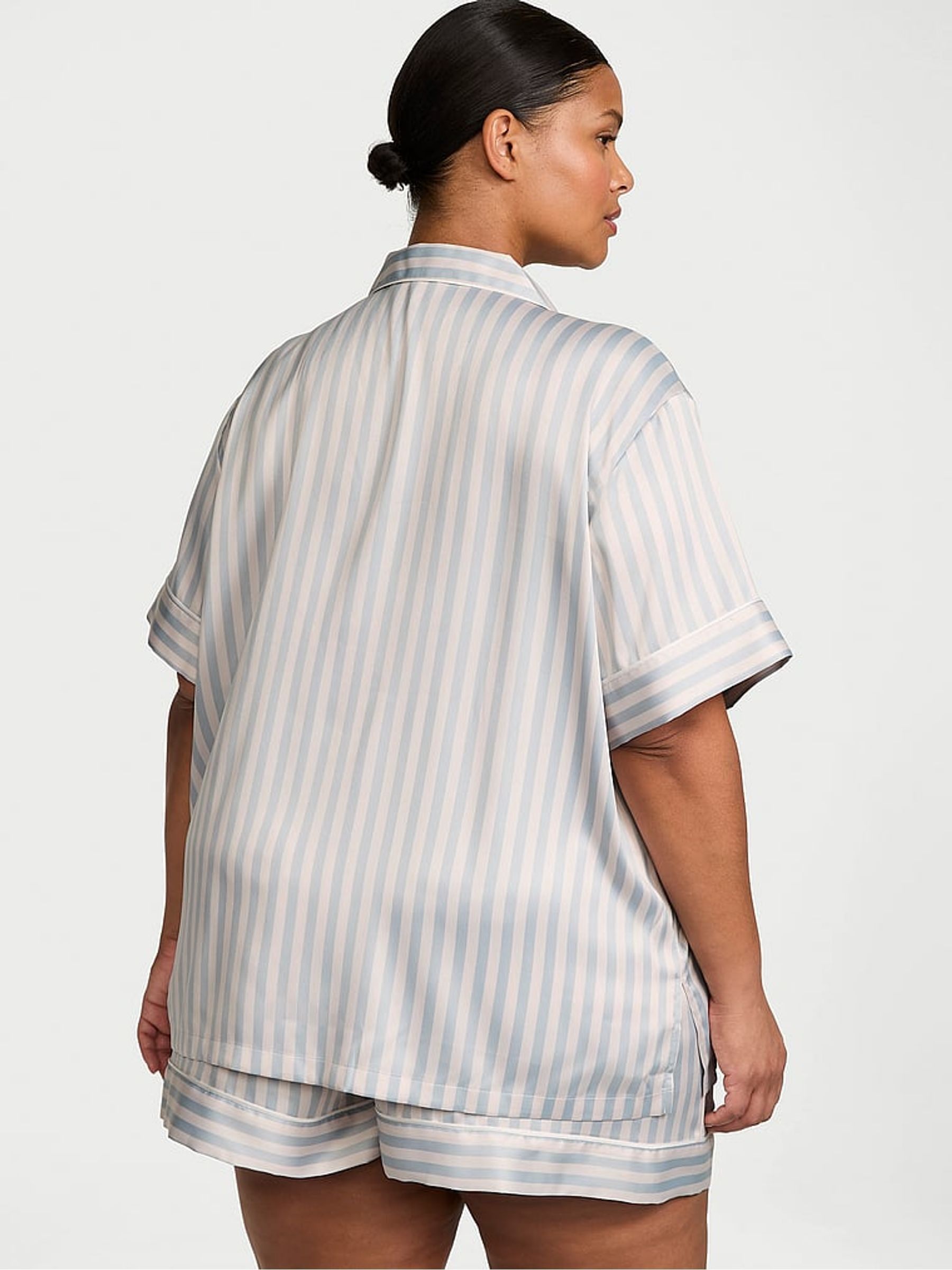 Grey Fog Stripe Satin Short Pyjama Set