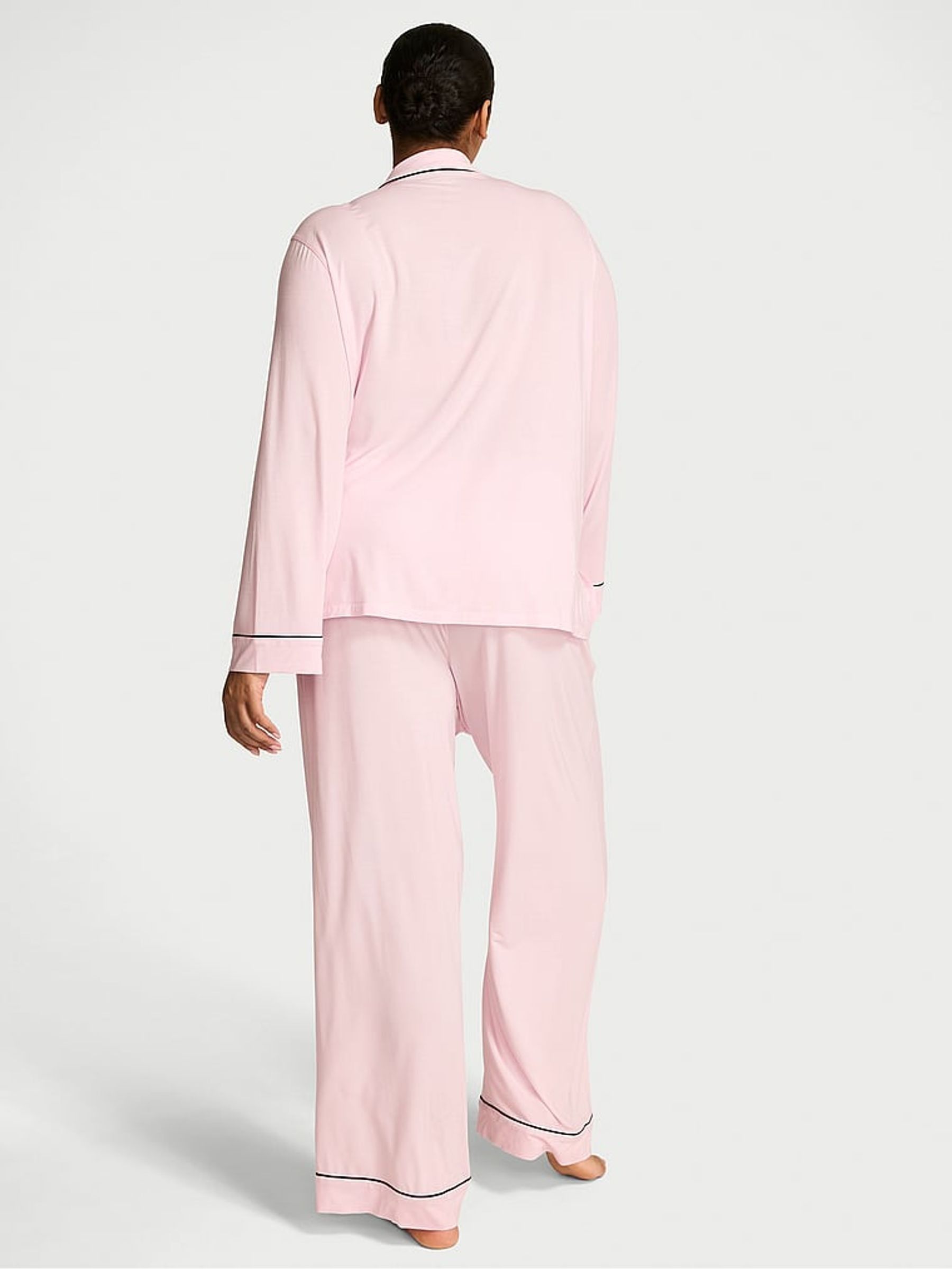 Angel Pink With Black Piping Modal Long Pyjama Set