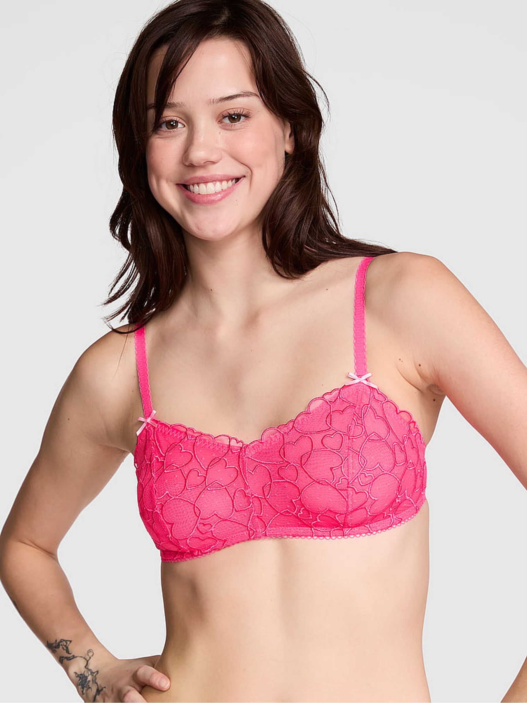 Double Bubble Pink Bralette Heart Embroidery Unlined Bra