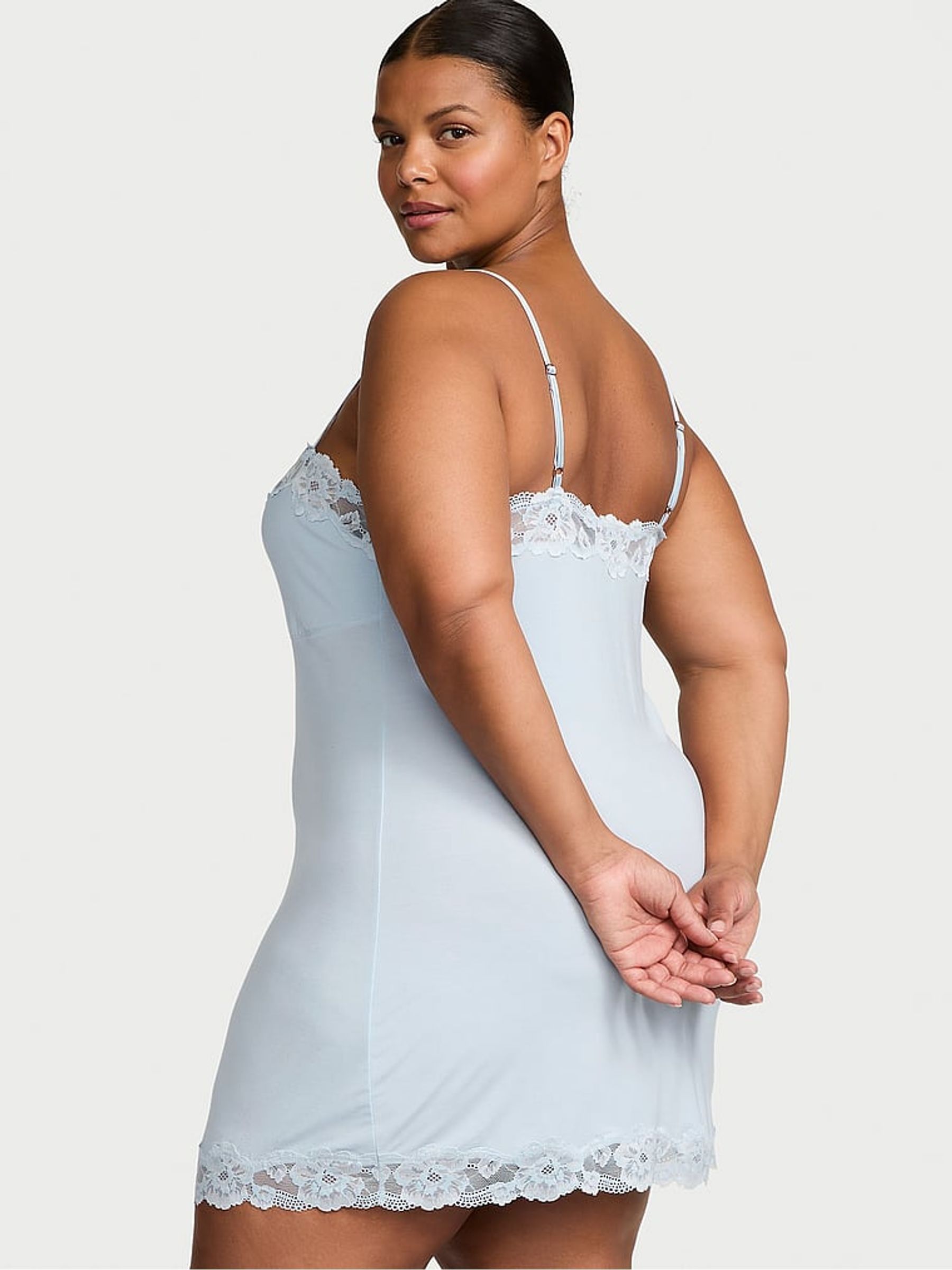 Palest Blue Modal Straight Neck Slip Dress