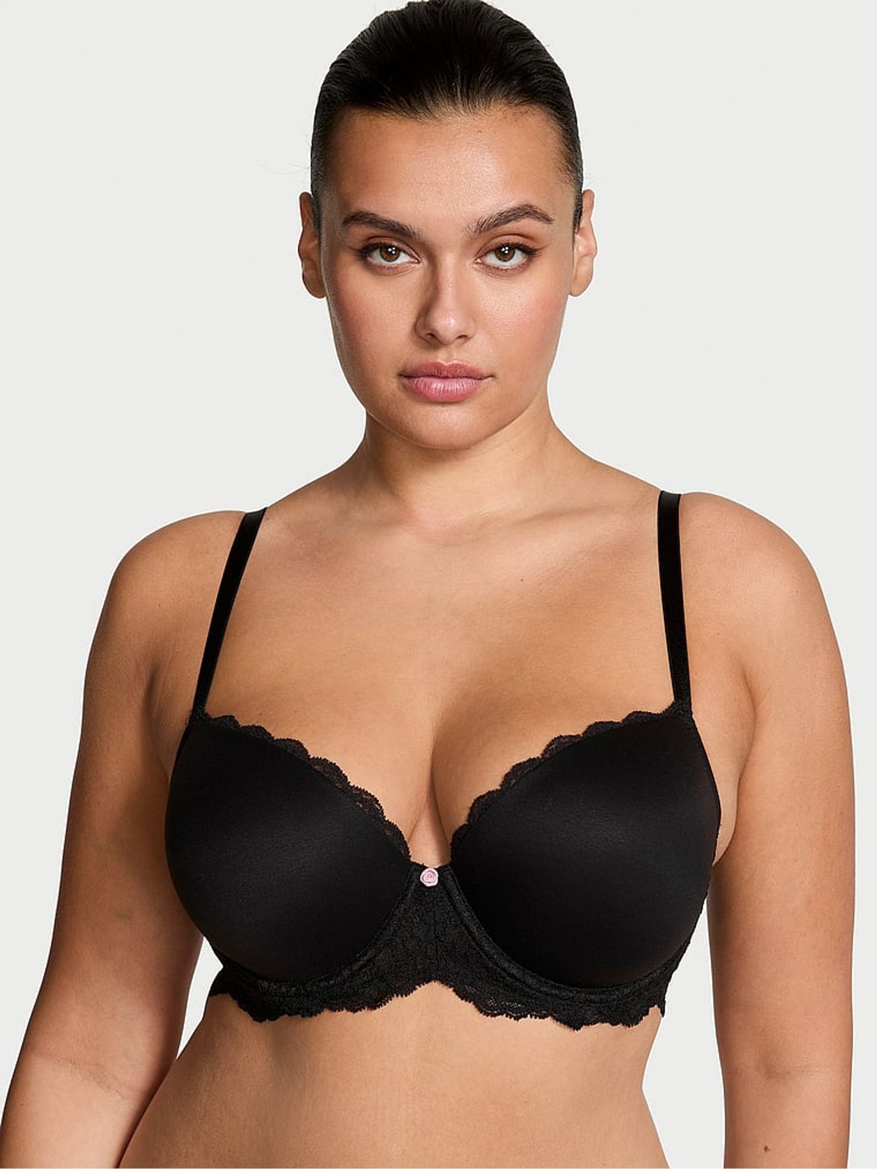 Black Lace Trim Lightly Lined Demi Bra