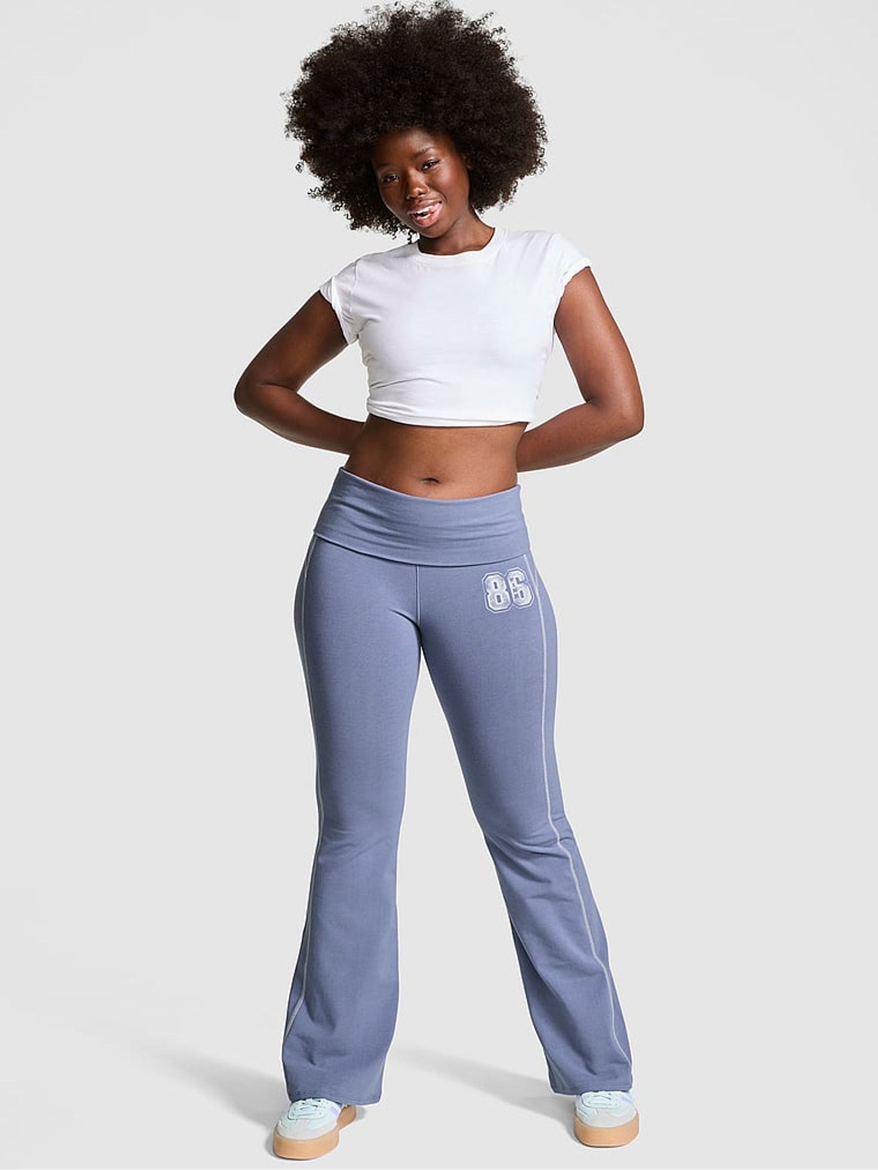 Dusty Iris Blue Cotton Foldover Flare Leggings