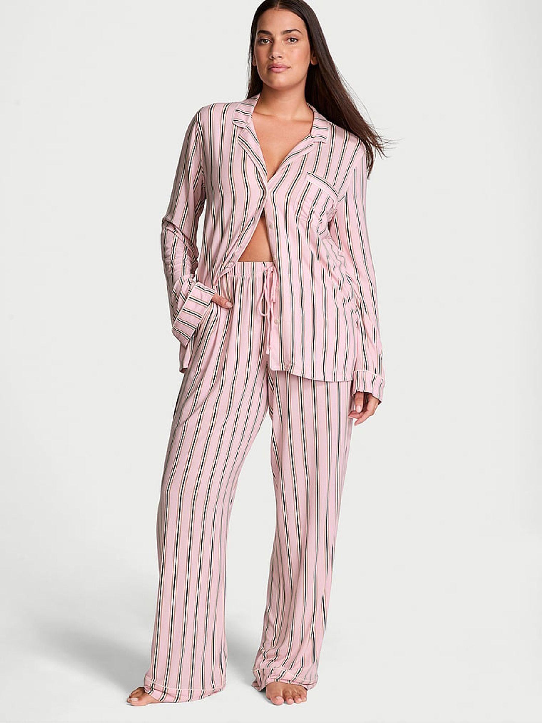 Pretty Blossom Stripe Pink Modal Long Pyjama Set