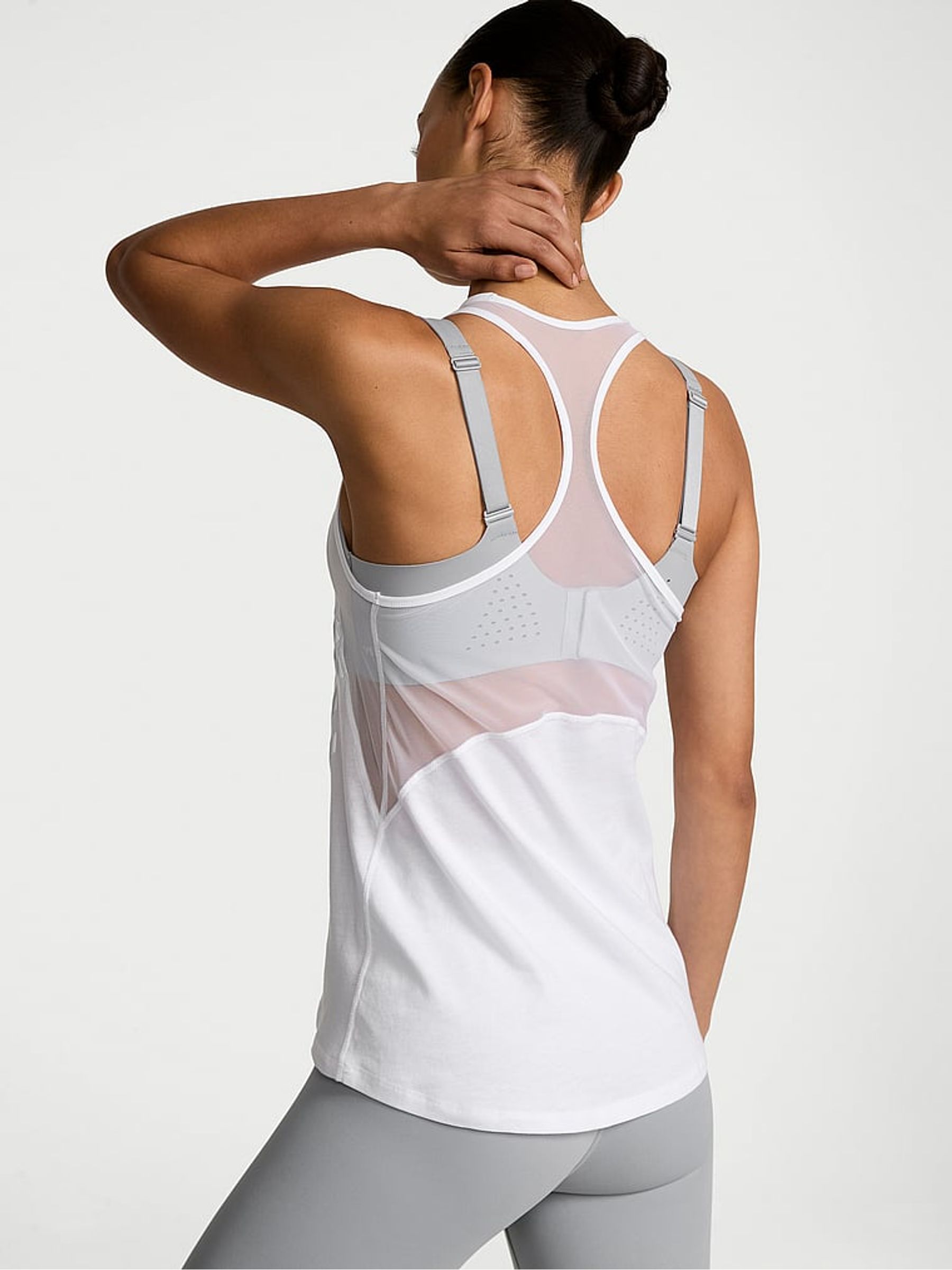 Graphic White Racerback Mesh Tank Top