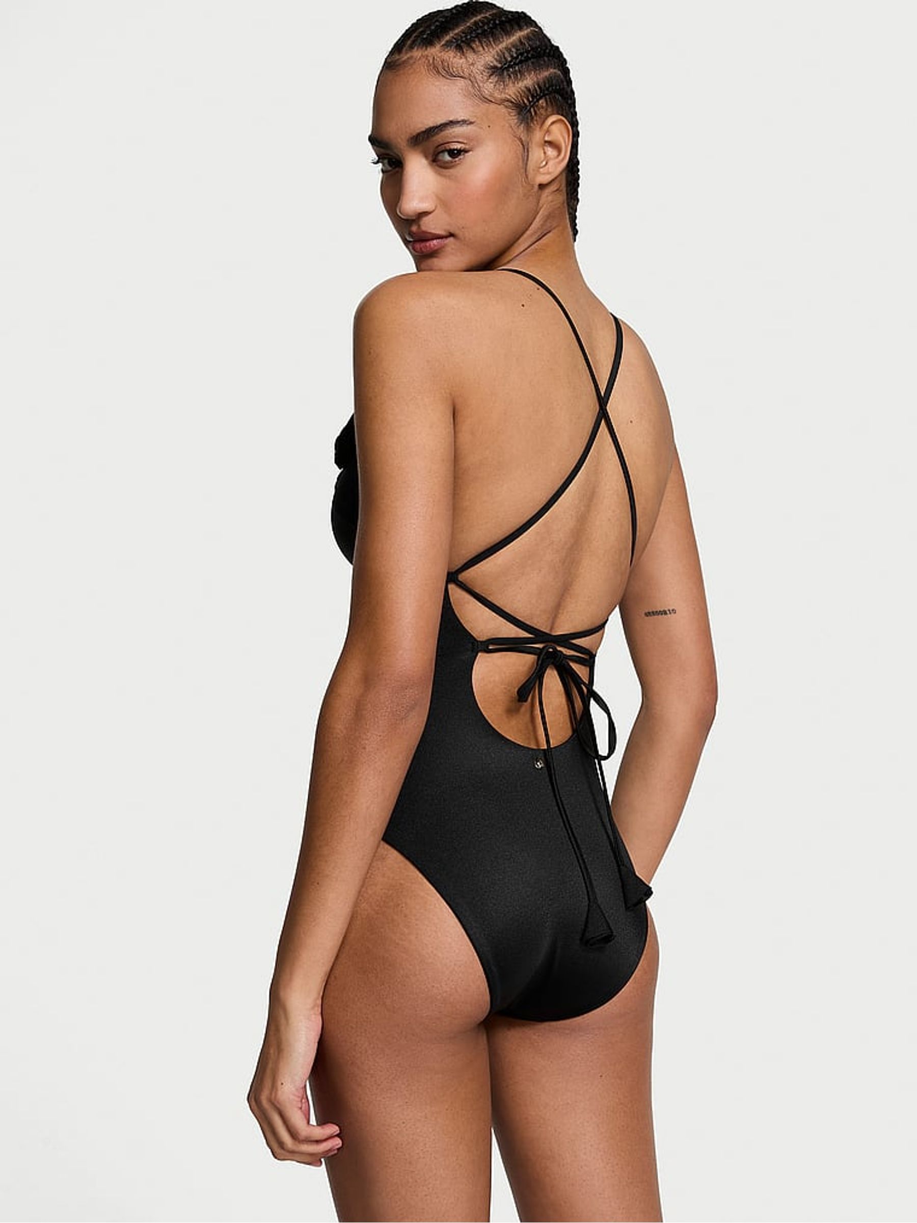 Black Rosette Plunge Swimsuit