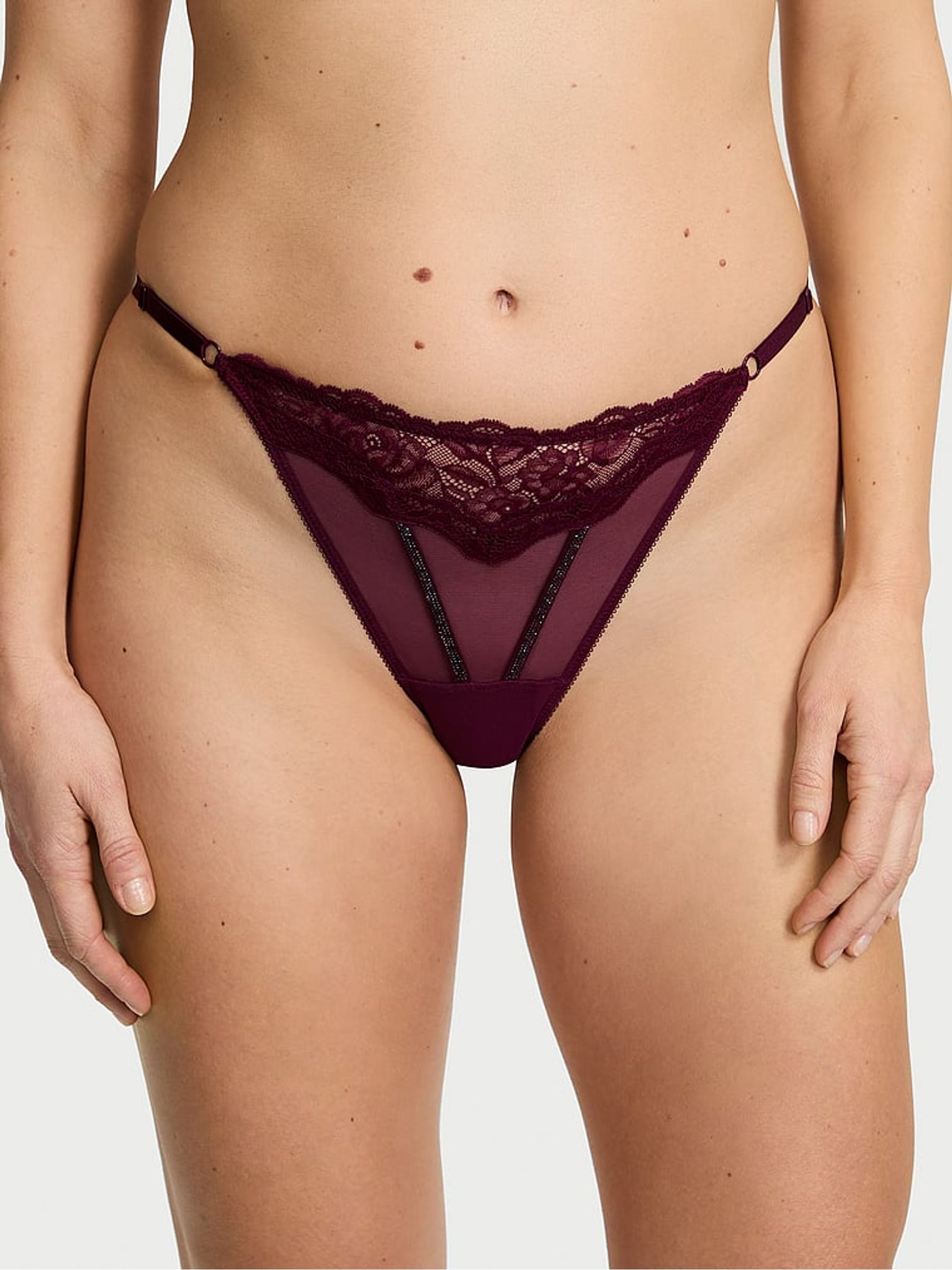 Kir Red Thong Sheer Shine Lace Knickers