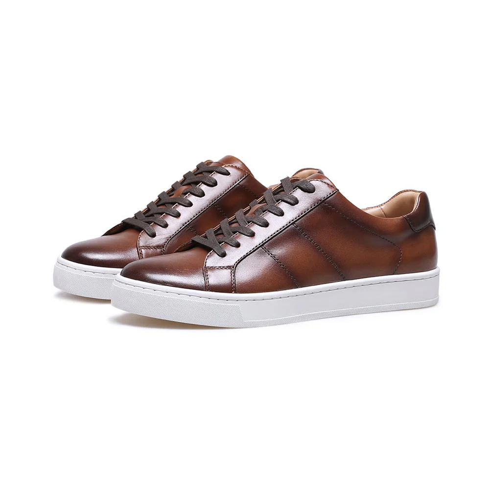 Low Top Brown Leather Sneakers