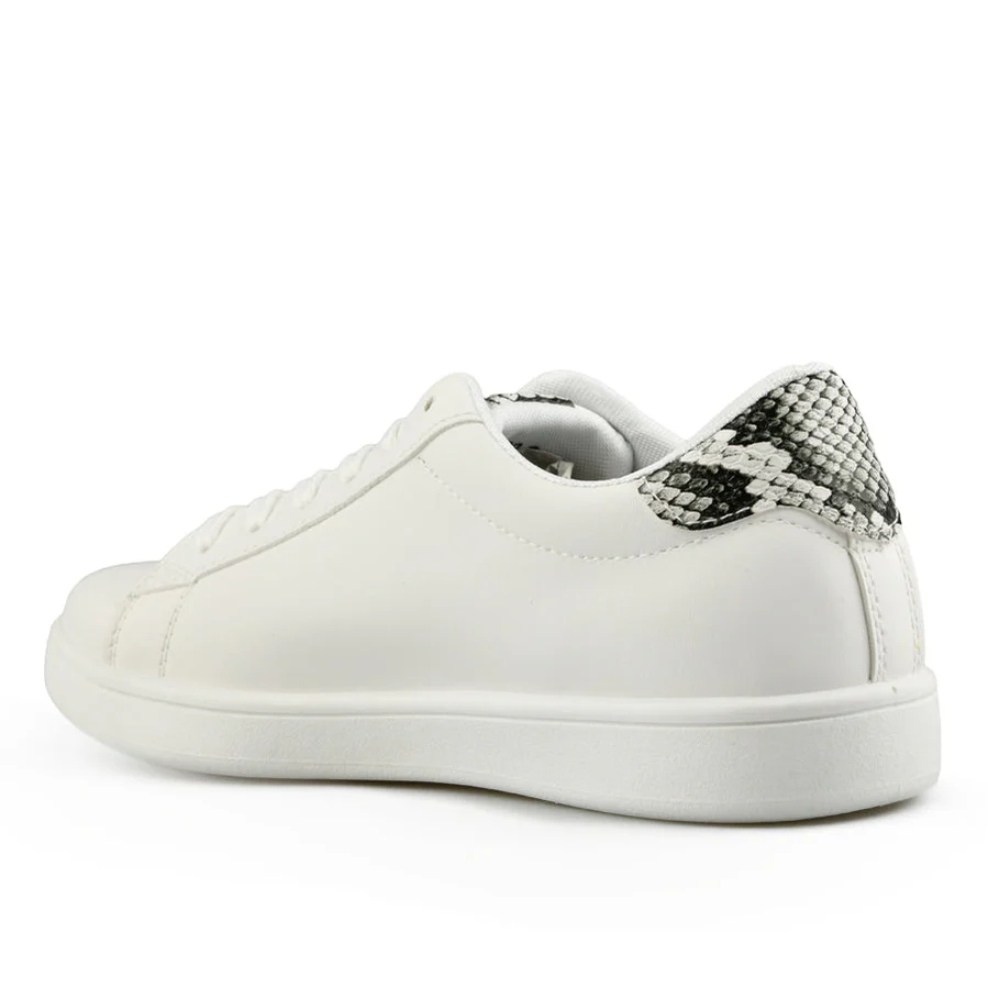 Low Top White Leather Print Sneakers
