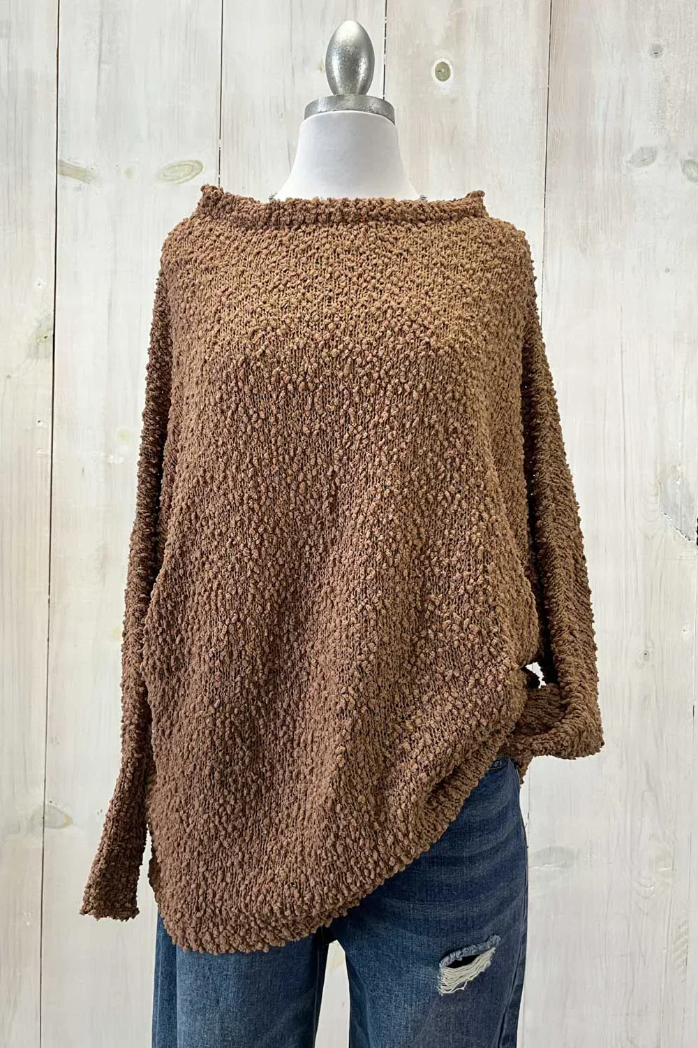 Popcorn Knit Long Sleeve Round Neckline Cozzy Sweater