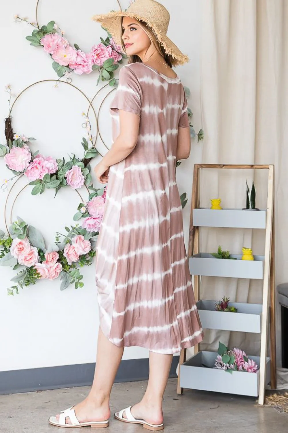 Plus Size Western Boho Tie-Dye Short Sleeve Front Twist Midi Dress