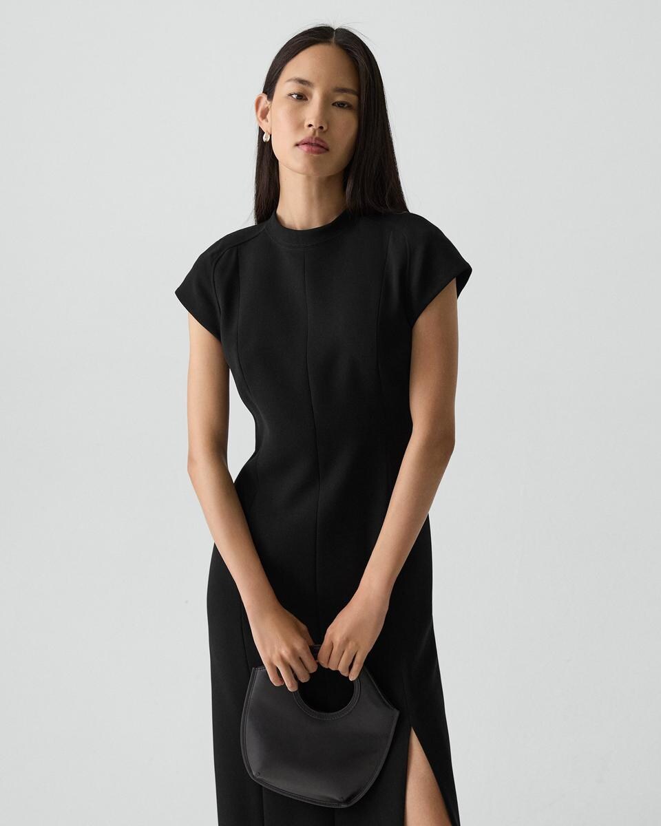 Short-Sleeve Midi Dress in Admiral Crepe