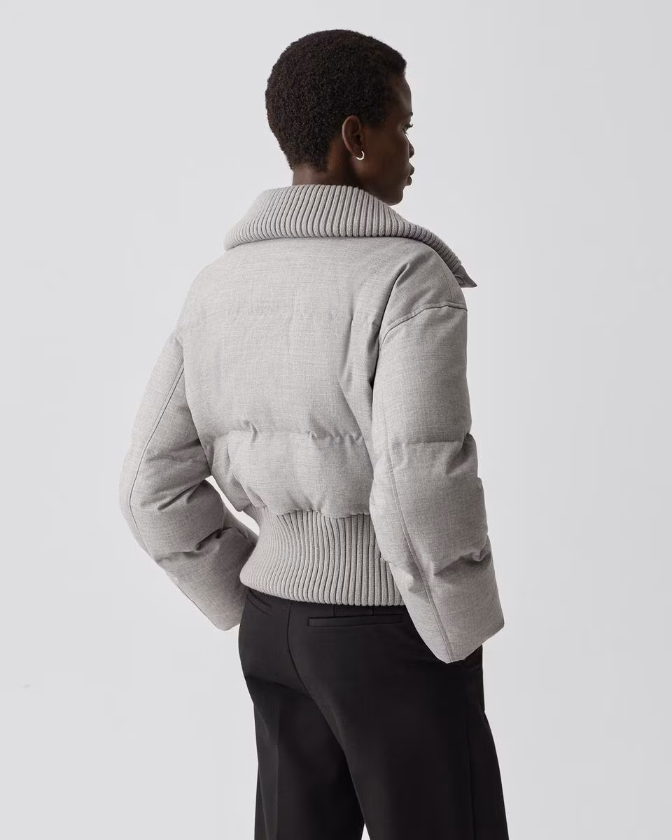 Collared Puffer Jacket in Stretch Flannel