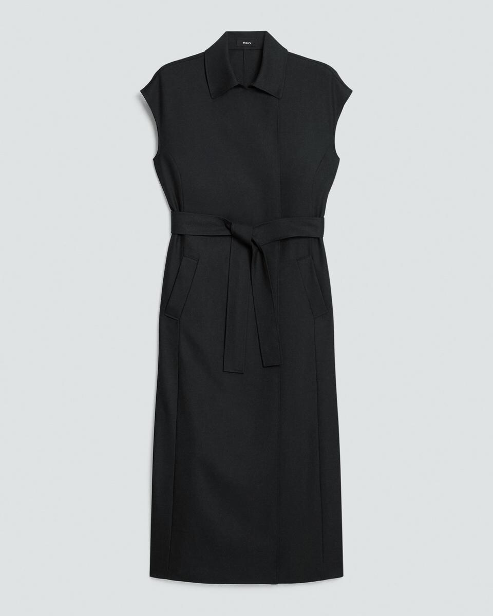 Double-Breasted Belt Dress in Wool-Blend Flannel