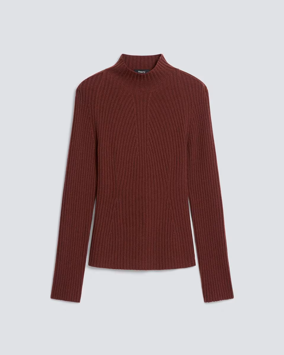 Ribbed Mock Neck Sweater in Cashmere