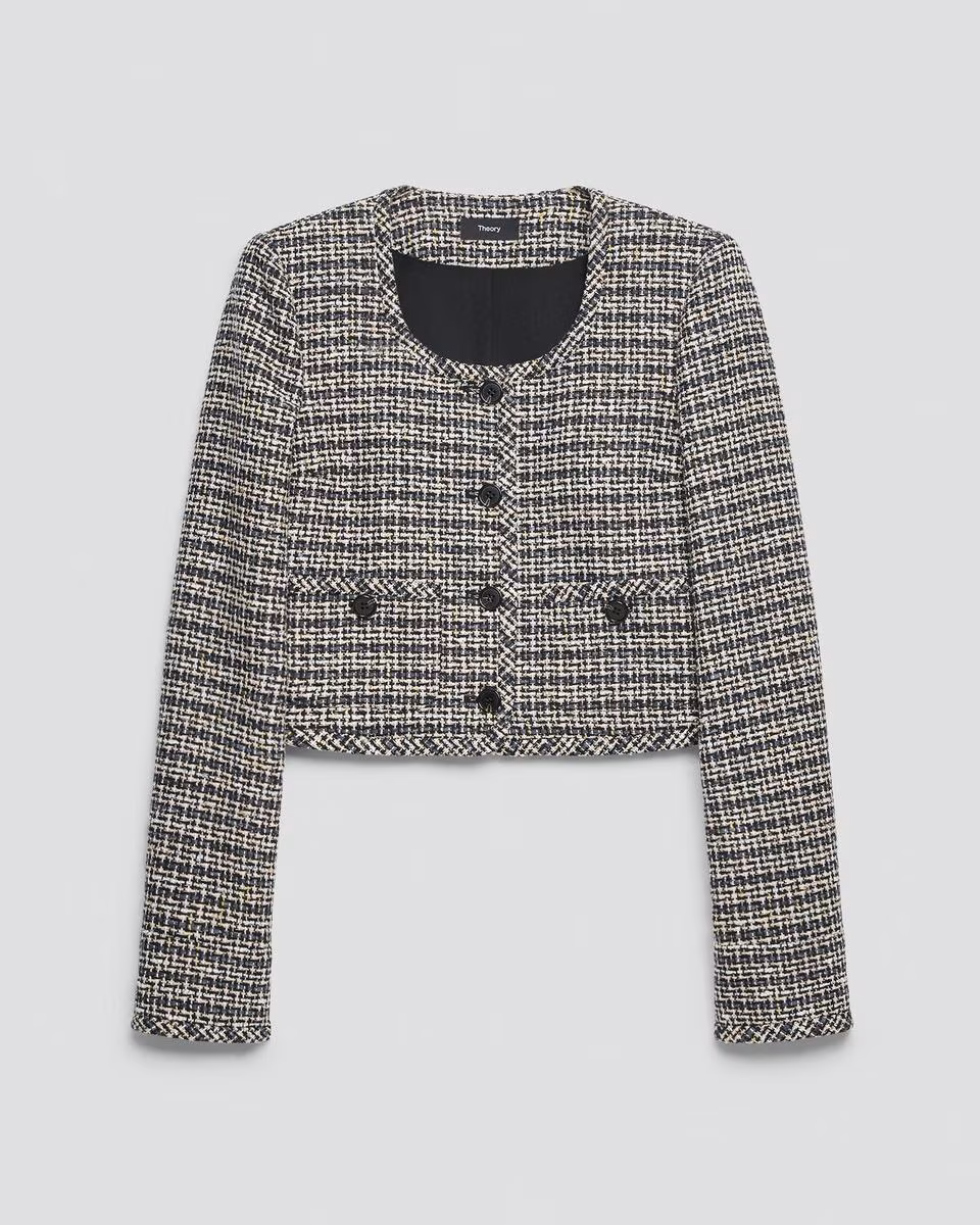 U-Neck Cardigan in Striped Tweed