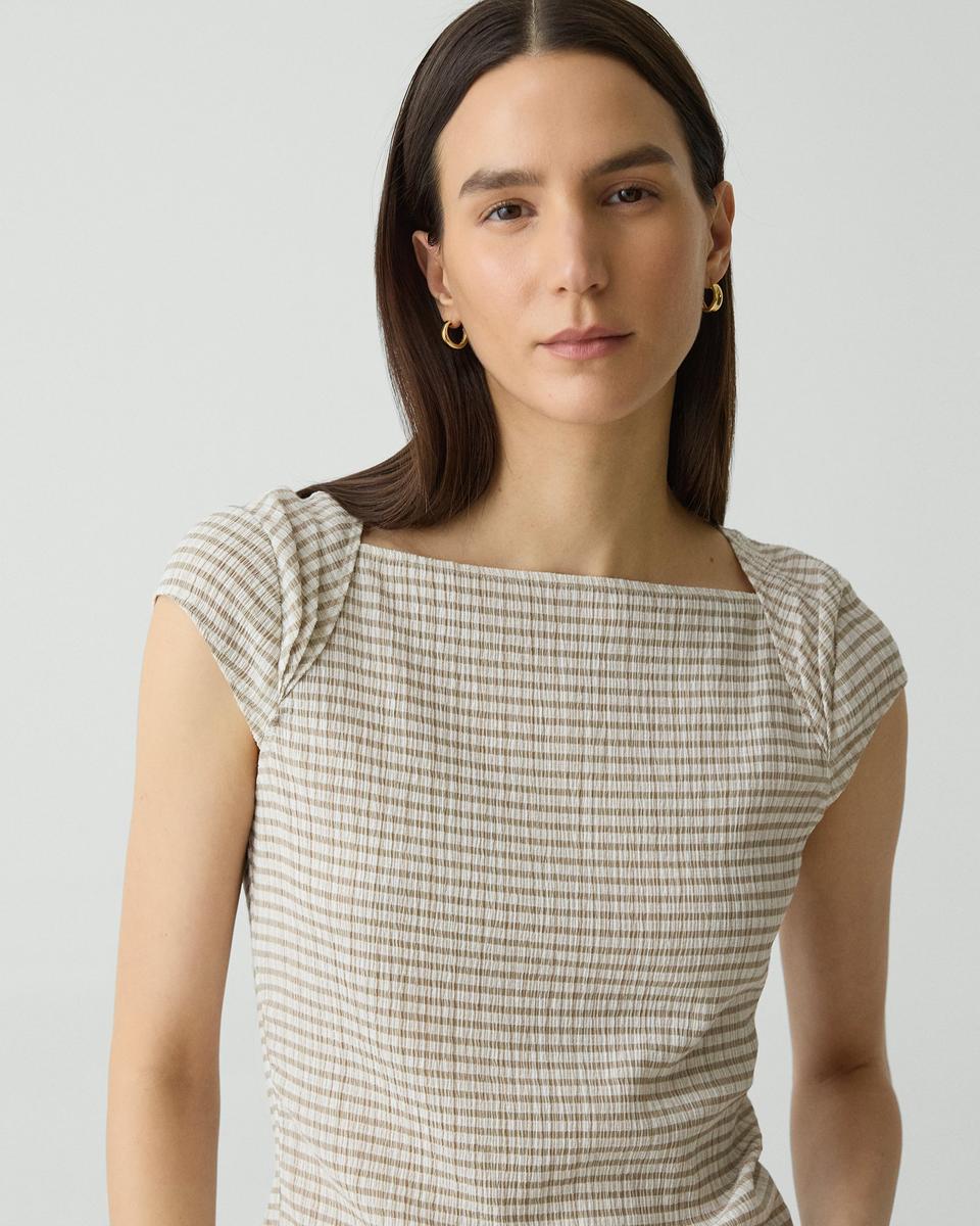 Cap Sleeve Top in Crinkle Check