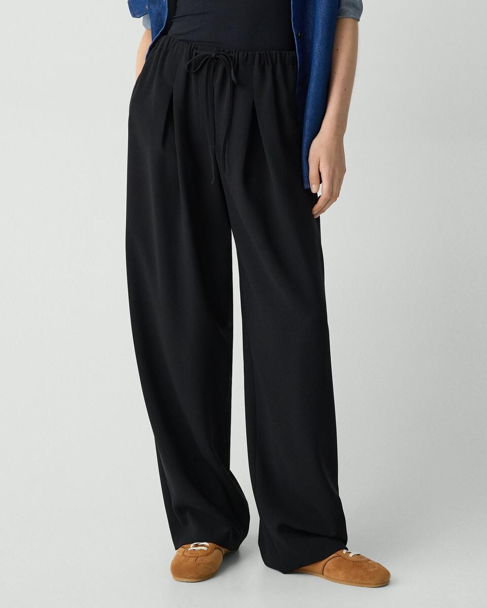 Pleated Pull-On Pant, 30'' in Admiral Crepe