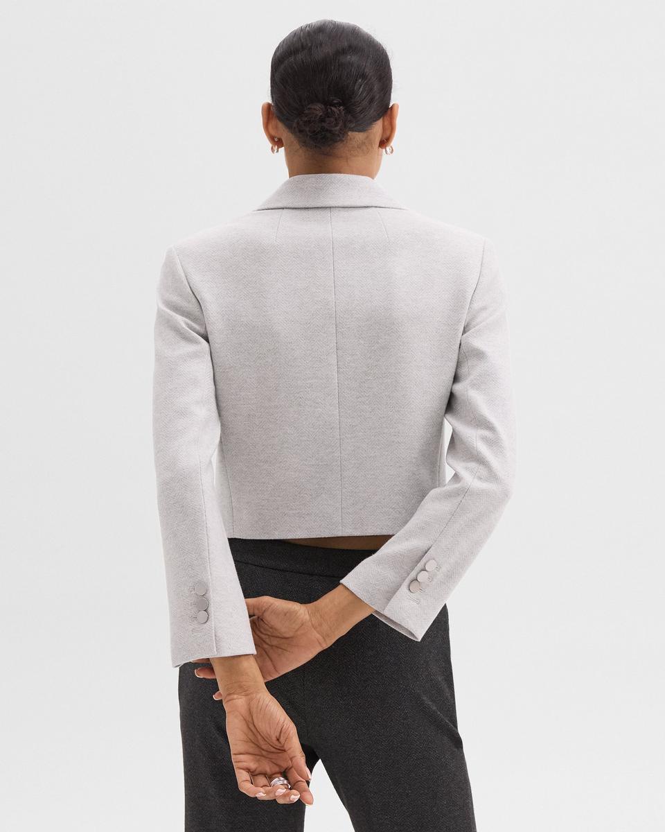 Boxy Patch Pocket Blazer in Herringbone Knit