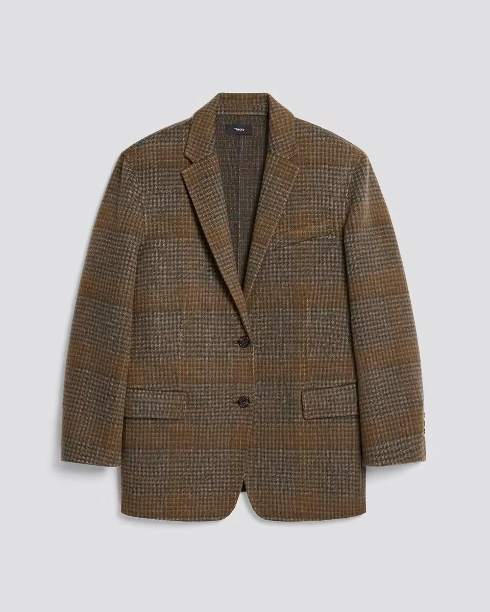 Oversized Blazer in Plaid Wool-Cashmere