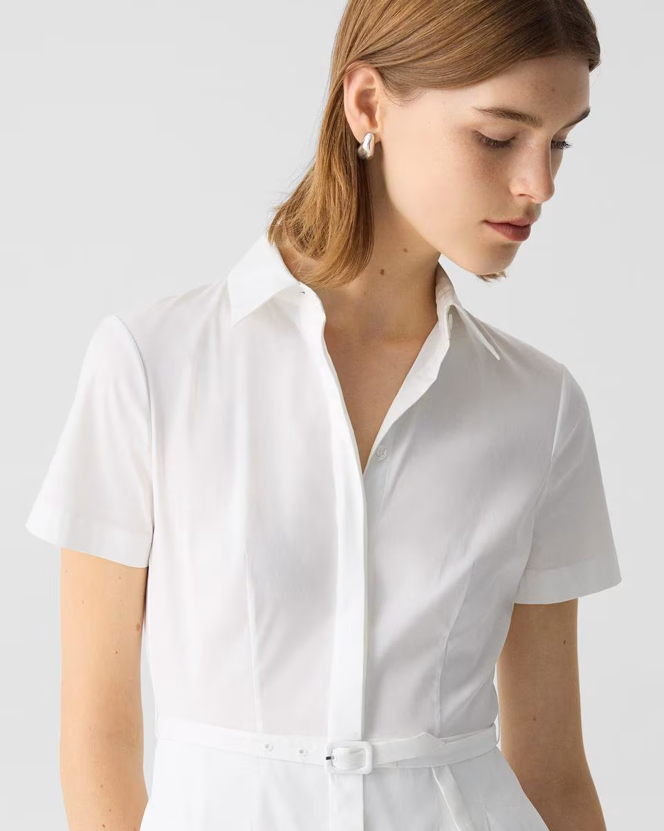 Short-Sleeve Shirt Dress in Good Cotton