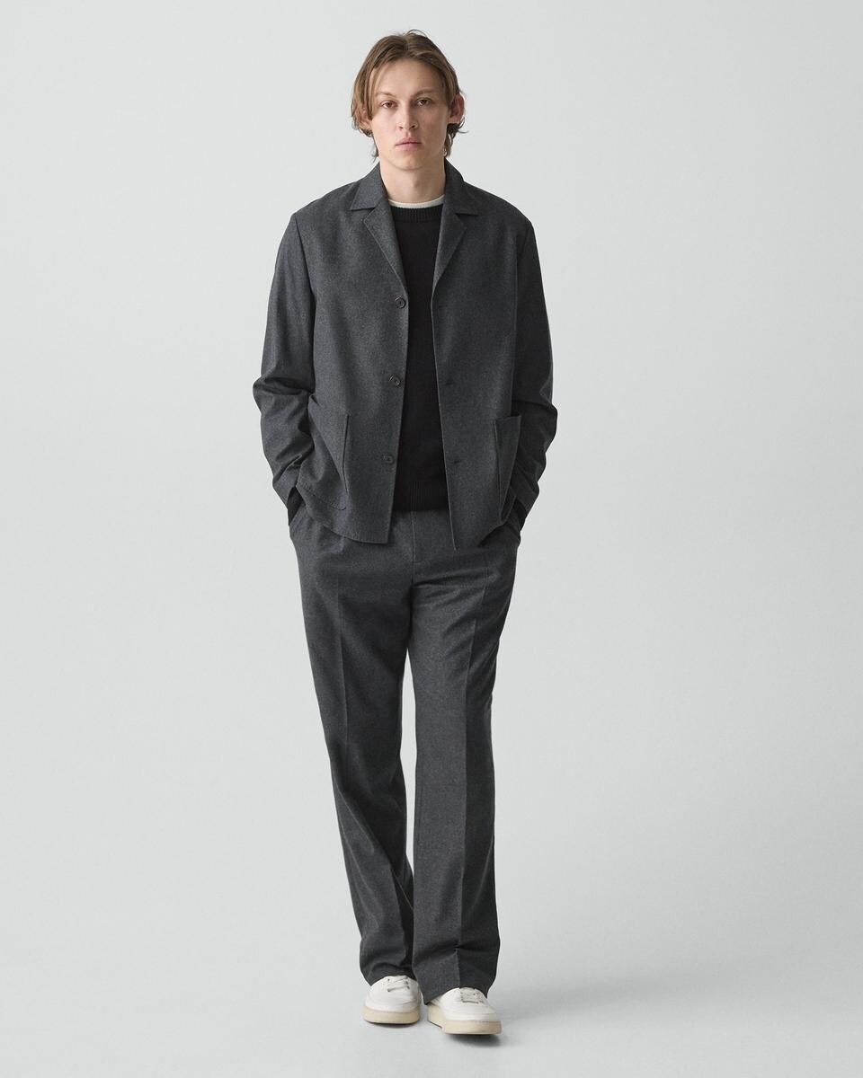 Three-Button Blazer in Cashmere-Blend Flannel