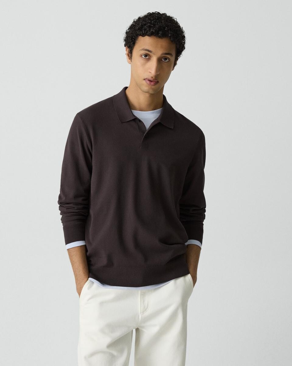 Goris Long-Sleeve Polo Shirt in Light Bilen