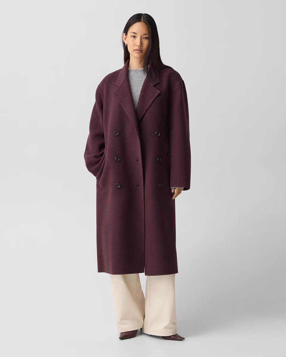 Long Trench Coat in Textured Wool-Cashmere