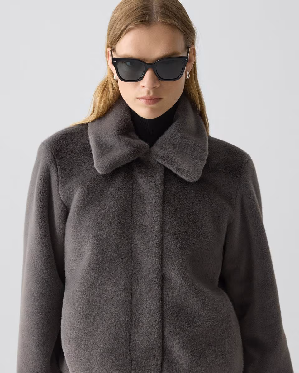 Collared Jacket in Faux Fur