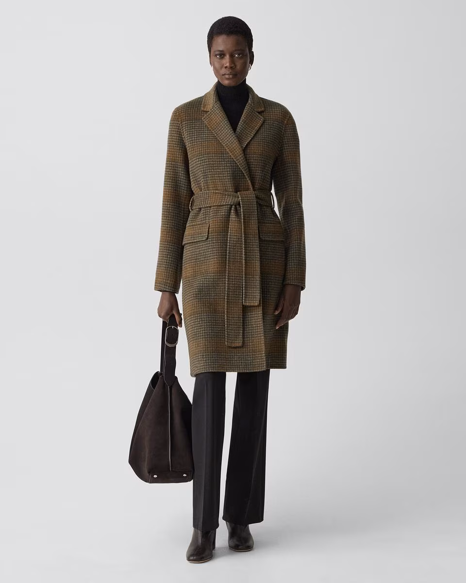 Belted Coat in Plaid Wool-Cashmere
