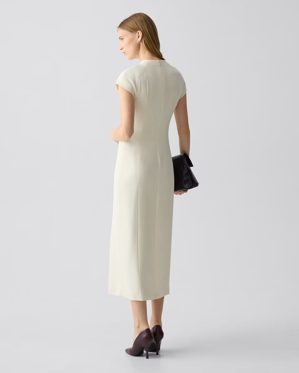 Short-Sleeve Midi Dress in Admiral Crepe