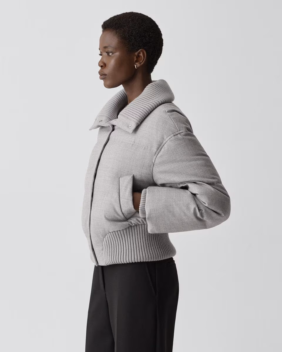 Collared Puffer Jacket in Stretch Flannel