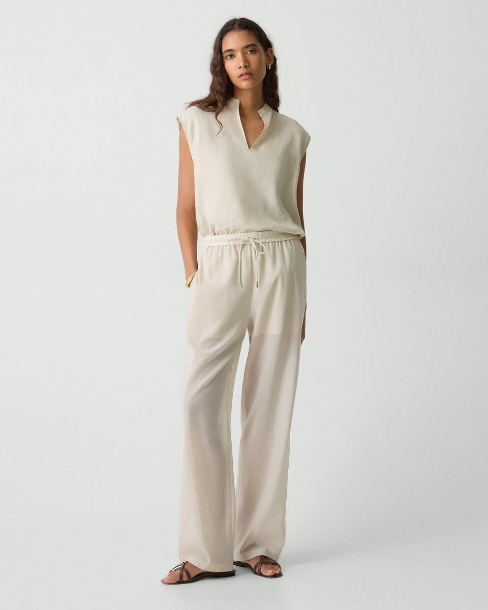 Drawcord Pull-On Pant in Airy Shirting
