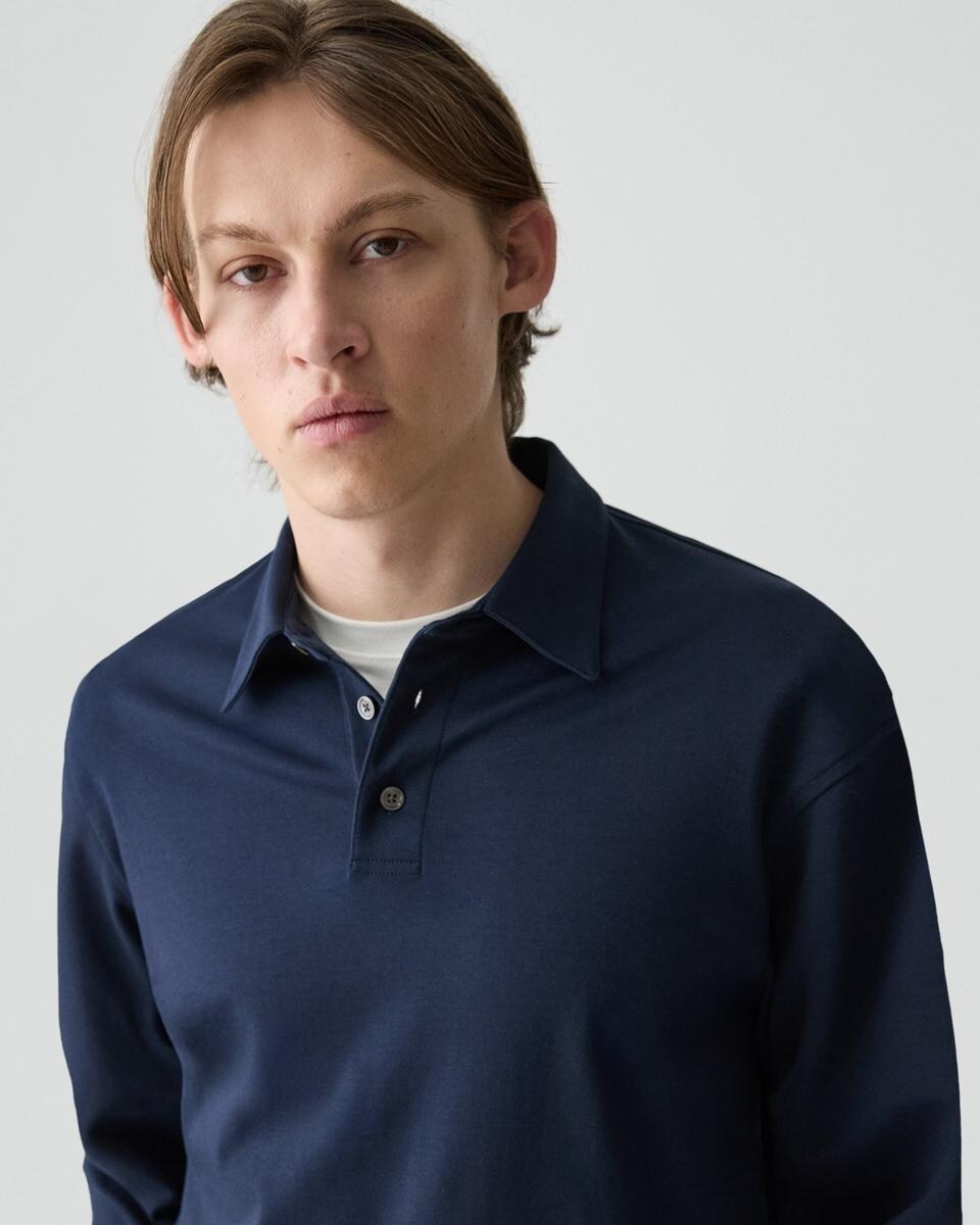 Relaxed Long-Sleeve Polo Shirt in Cotton Jersey