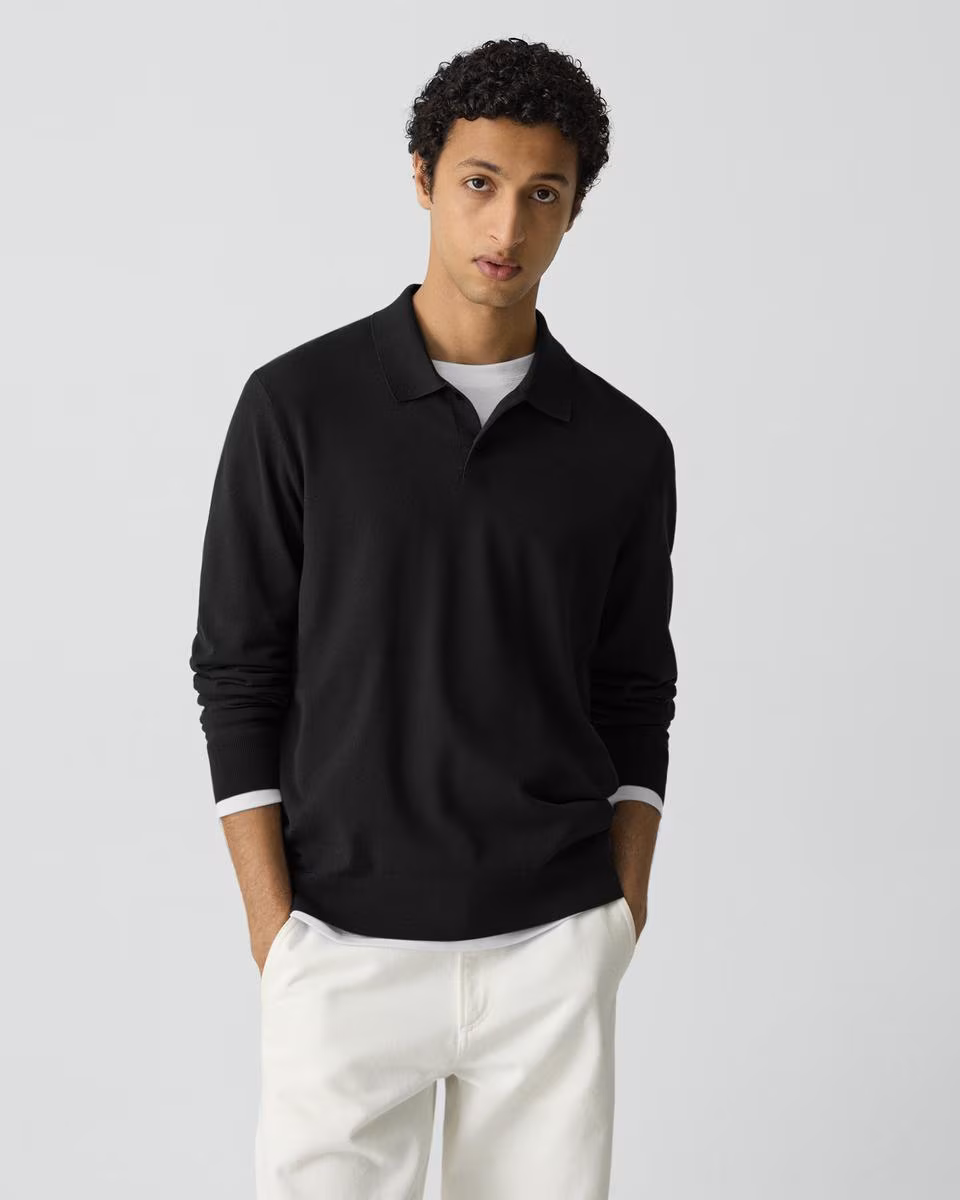 Goris Long-Sleeve Polo Shirt in Light Bilen