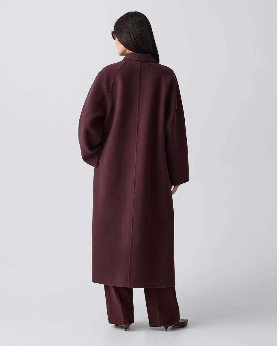 Long Double-Breasted Coat in Textured Wool-Cashmere