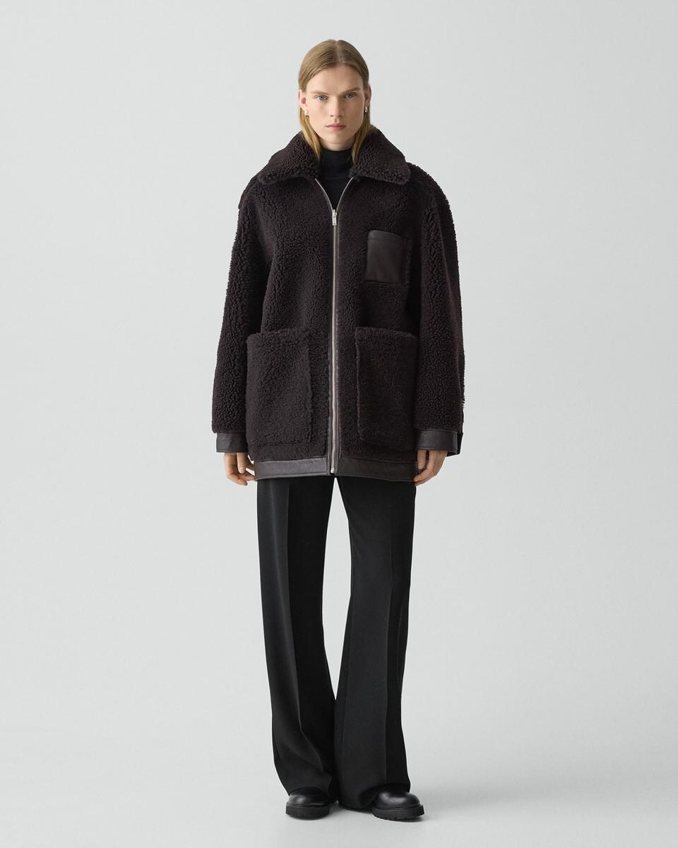 Reversible Cocoon Coat in Shearling