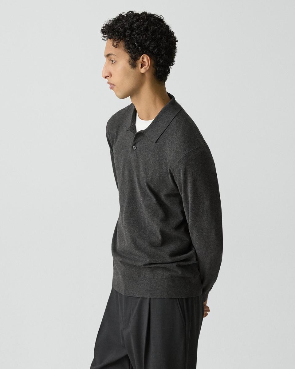 Goris Long-Sleeve Polo Shirt in Light Bilen