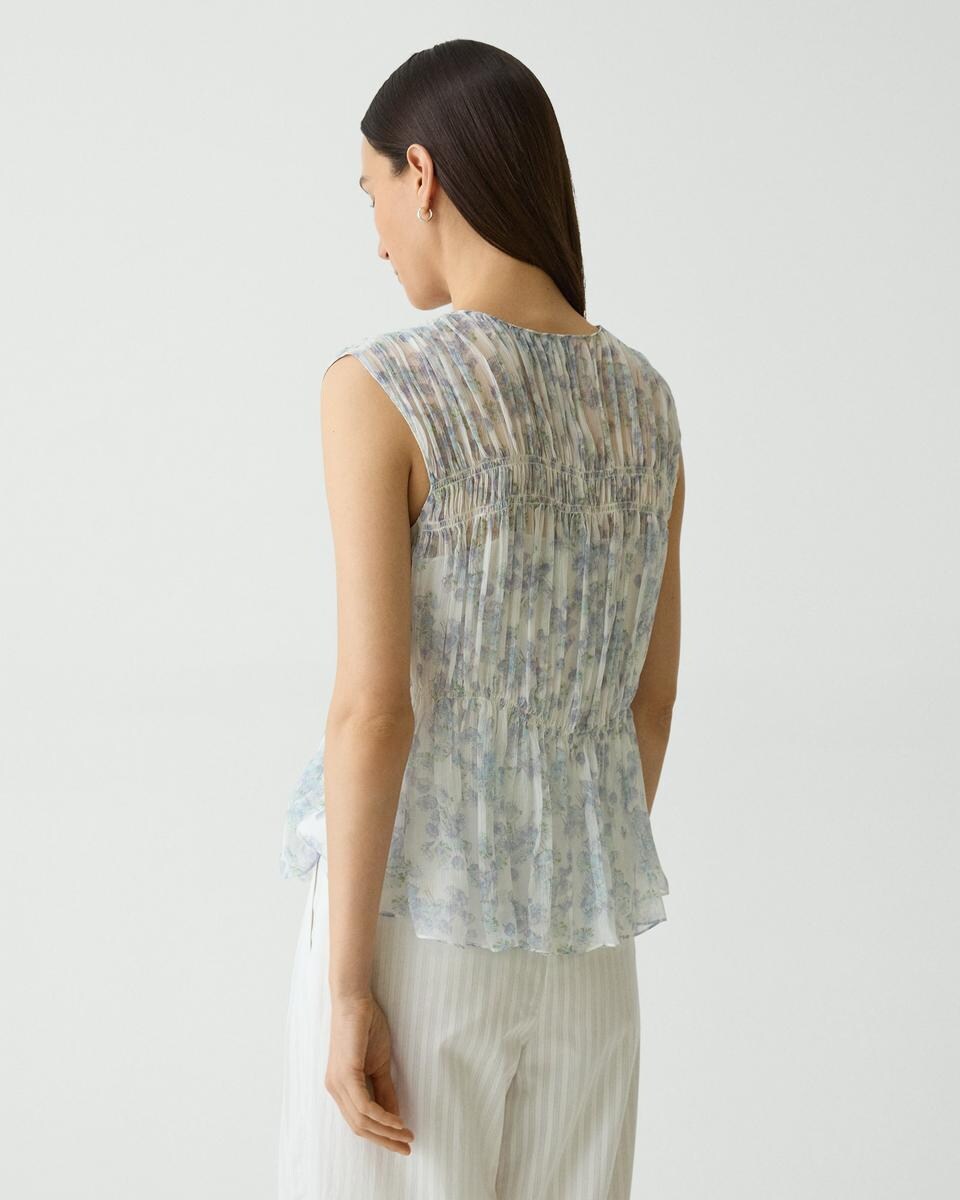 Ruched Sleeveless Top in Floral Silk