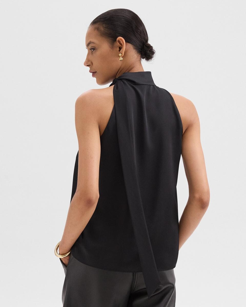 Tie-Neck Halter Top in Textured Satin