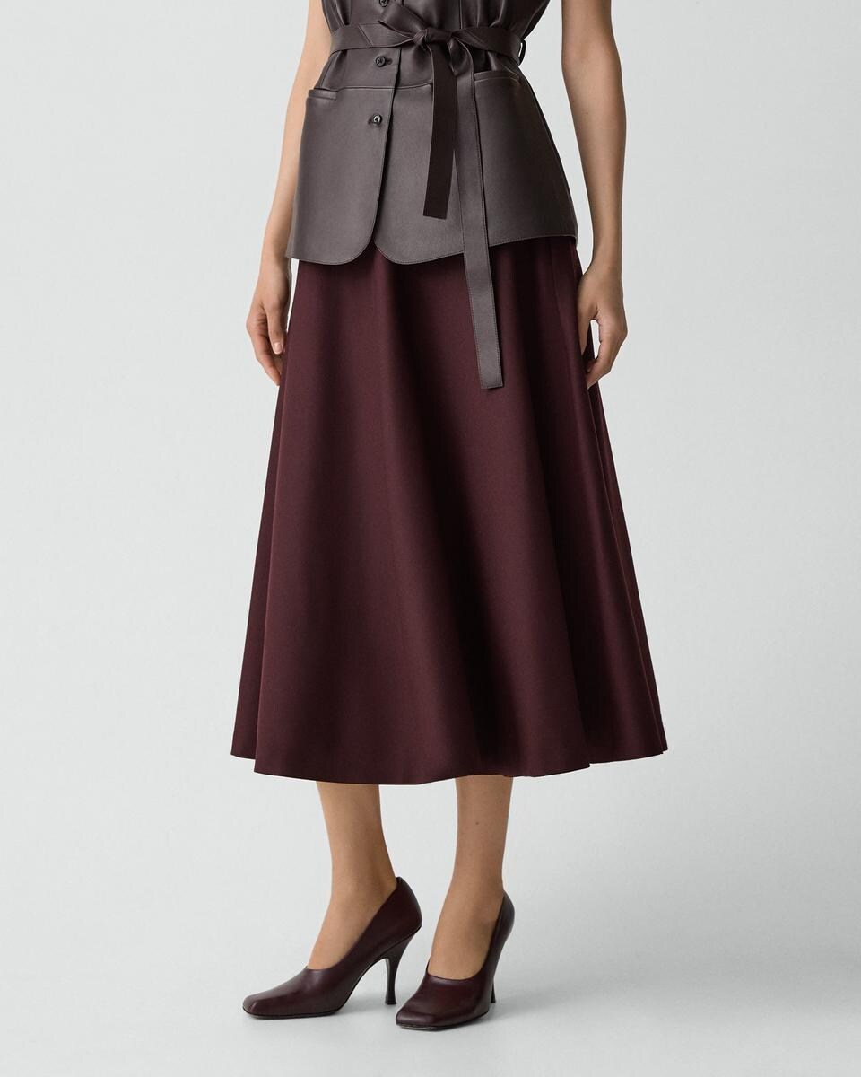 Flared Midi Skirt in Sleek Flannel