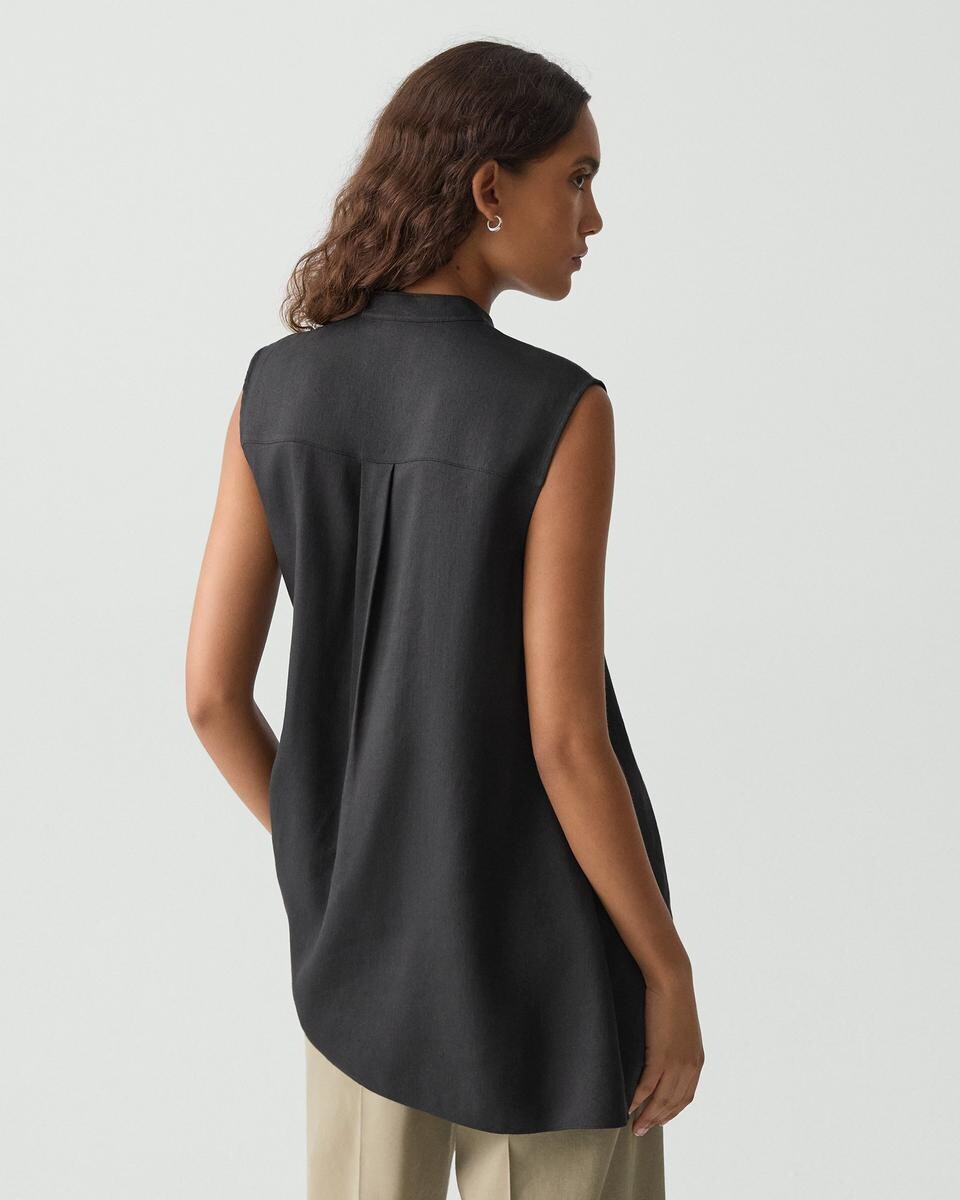 Sleeveless Asymmetrical Shirt in Linen-Viscose
