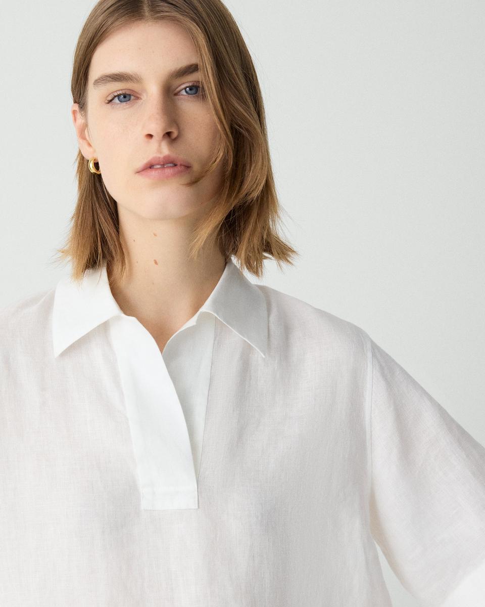 Oversized Polo Shirt in Relaxed Linen