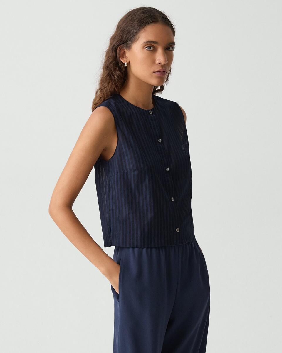 Button-Up Shell Top in Linear Cotton